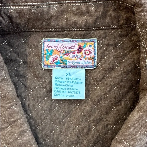 April Cornell Chocolate Brown Quilted Utility Jacket Classic Casual Cabincore - Picture 4 of 6